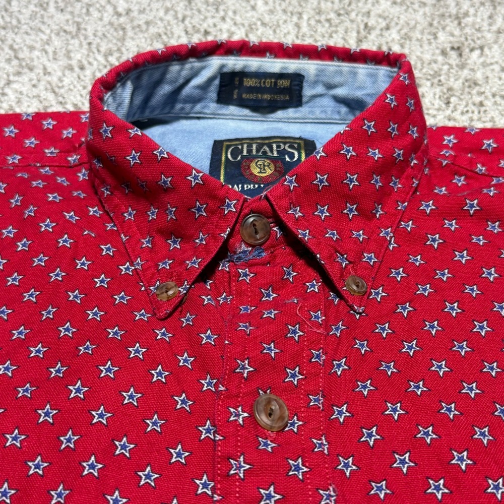 Chaps Ralph Lauren Long Sleeve Button Down Star Print Red Blue Men M VTG Western - Picture 3 of 9